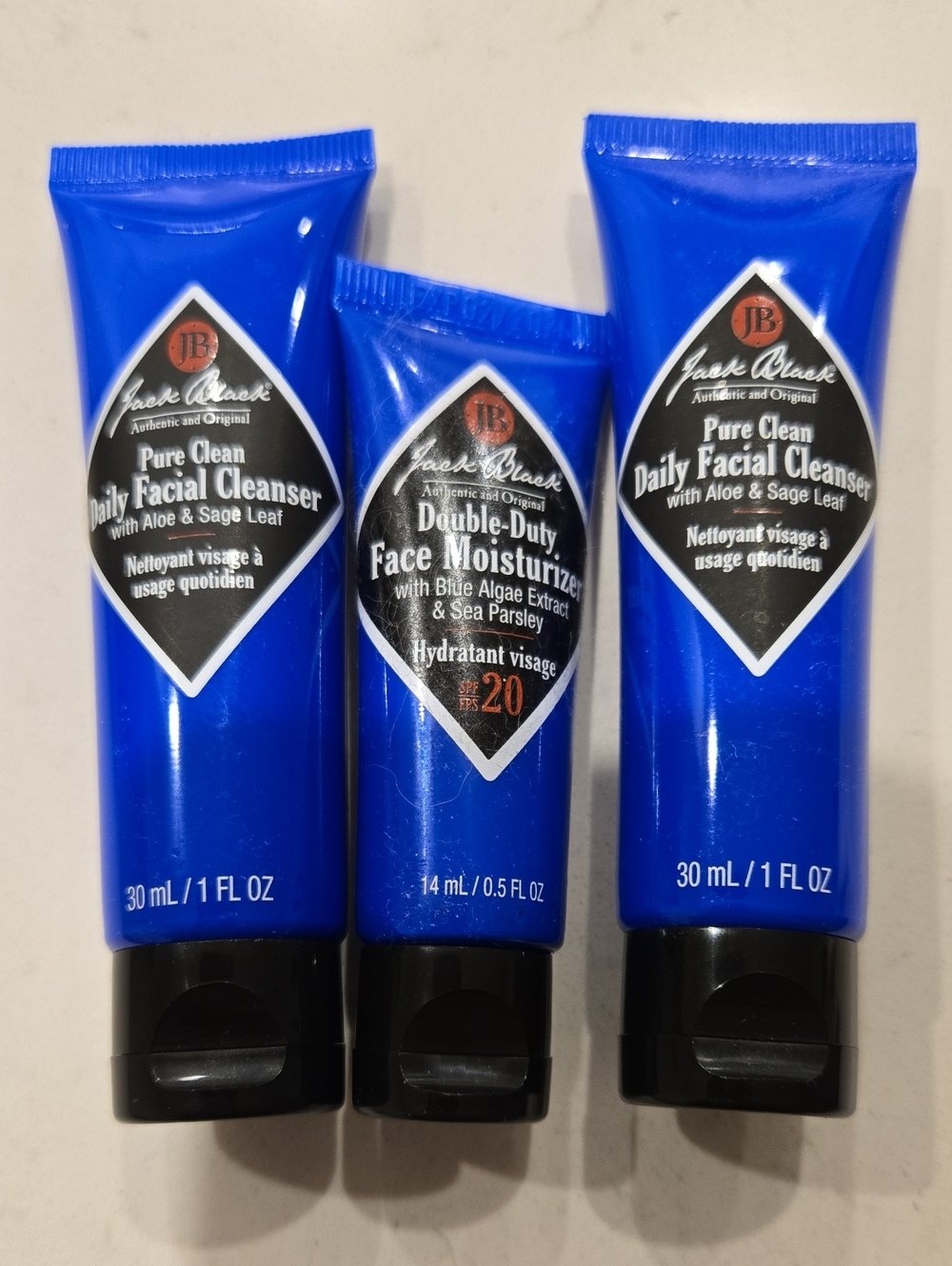 New Never Used Jack Black Daily Facial Cleaner & Face Moisturizer Travel Trio